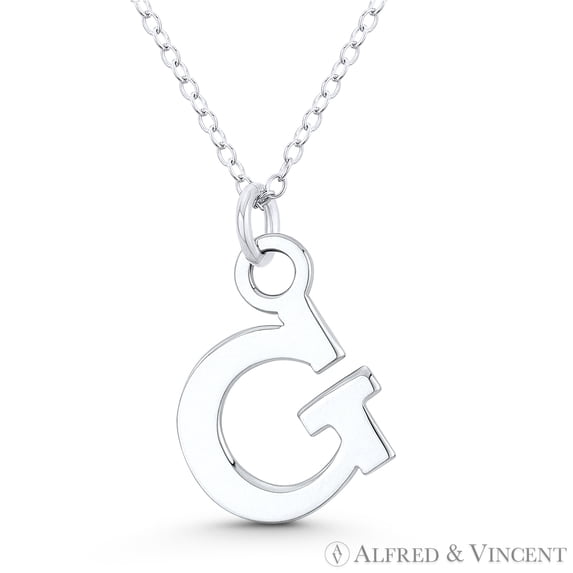 Initial Letter "G" 22x13mm (0.9in x 0.5in) Charm Pendant in .925 Sterling Silver