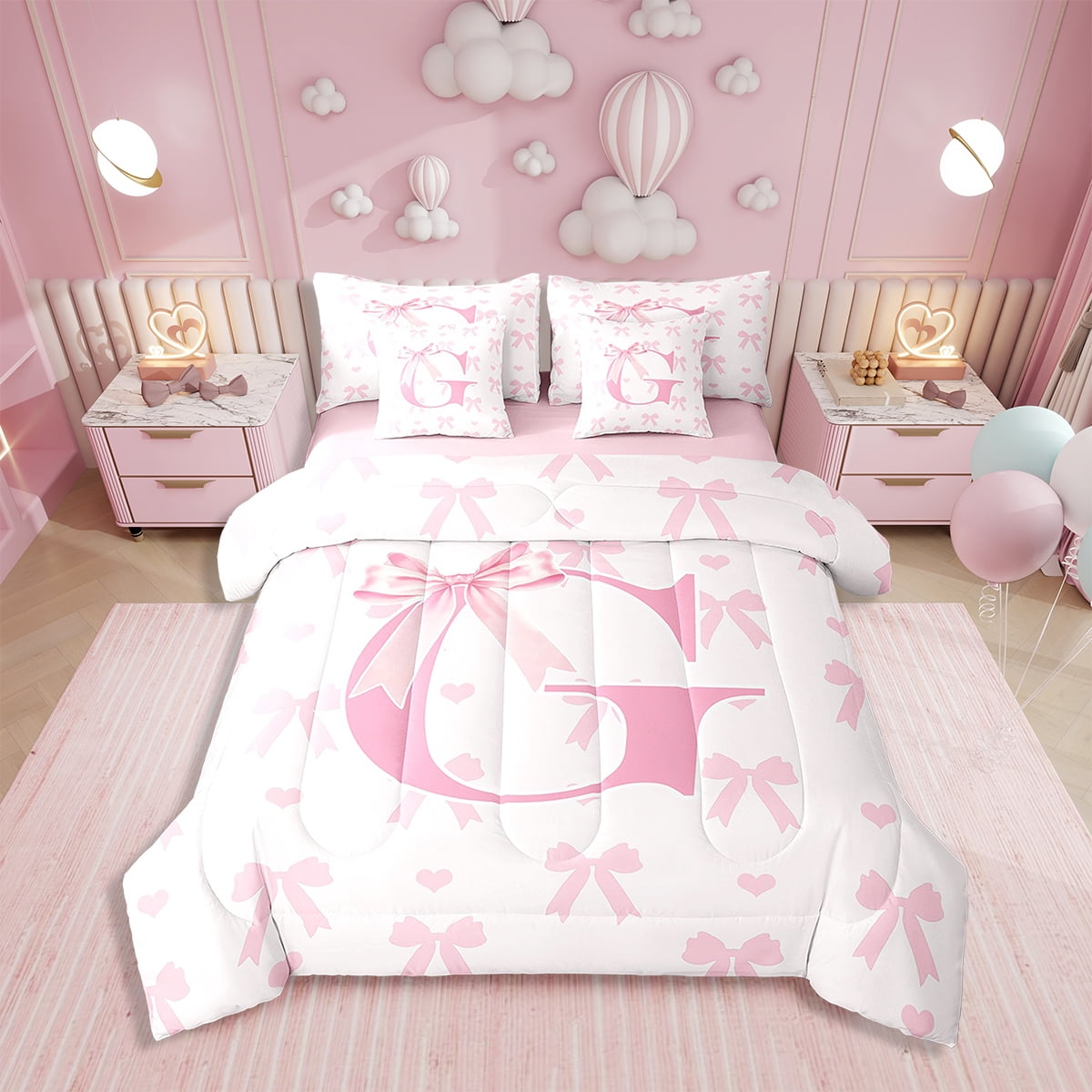 Manfei 2-Pack Pink Bow Pillow Covers, 20x20 Inch, Initial Letter U Design, Double Sided Decor Cushion Covers With Hidden Zipper - View #8