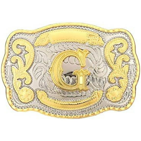 Initial Letter "G" Cowboy Rodeo Western Large Gold Tone Belt Buckle