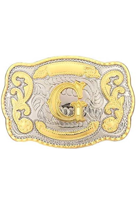 Initial Letter "G" Cowboy Rodeo Western Large Gold Tone Belt Buckle