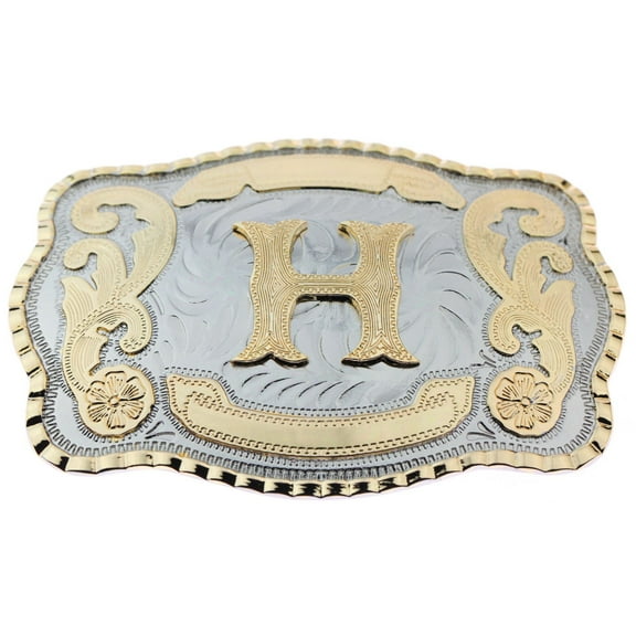 Initial Letter "H" Cowboy Rodeo Western Large Gold Tone Belt Buckle