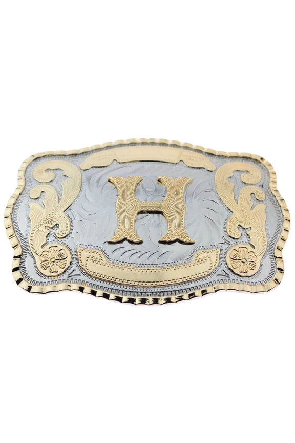Initial Letter "H" Cowboy Rodeo Western Large Gold Tone Belt Buckle