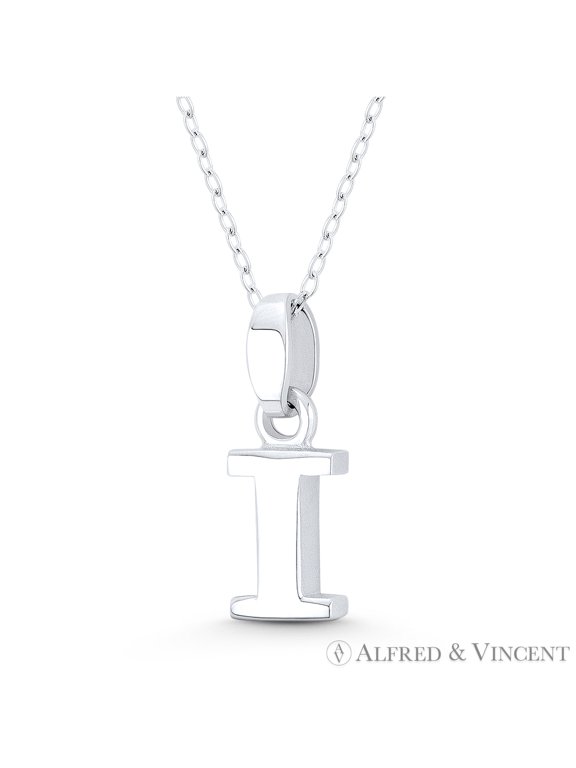 Initial Letter "I" 20x7x3mm (0.8in x 0.28in x 0.12in) Charm 3D Pendant & Chain Necklace in .925 Sterling Silver