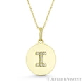 thumbnail image 1 of Initial Letter "I" Cubic Zirconia Crystal Round Disc Pendant in Solid 14k Yellow Gold, 1 of 1