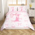 thumbnail image 1 of Initial Letter I Duvet Cover,Dreamy Bow Love Hearts Kawaii Pink Quilt Cover(No Filler),Princess Style Pink Bowknot Girly Romantic Bedding Set with 2 Pillowcases,Women Room Decor,King Size, 1 of 6