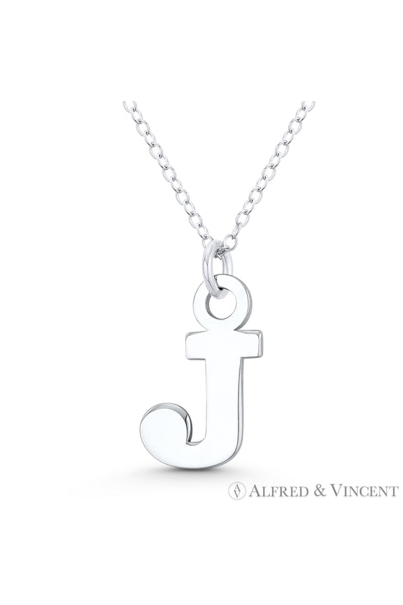 Initial Letter "J" 20x12mm (0.8in x 0.5in) Charm Pendant in .925 Sterling Silver