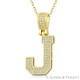 thumbnail image 1 of Initial Letter "J" Block Script Cubic Zirconia CZ Crystal Pendant in .925 Sterling Silver w/ 14k Yellow Gold, 1 of 1