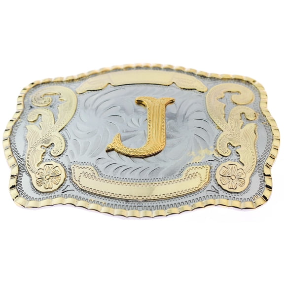 Initial Letter "J" Cowboy Rodeo Western Large Gold Tone Belt Buckle