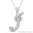 thumbnail image 1 of Initial Letter "J" Cursive Script Cubic Zirconia CZ Crystal Pendant in .925 Sterling Silver w/ Rhodium, 1 of 1