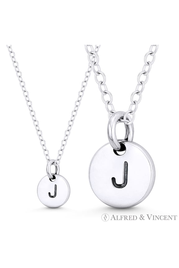 Initial Letter "J" Engraved Tiny 11x8mm (0.4"x0.3") Circle Pendant in .925 Sterling Silver