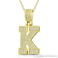 thumbnail image 1 of Initial Letter "K" Block Script Cubic Zirconia CZ Crystal Pendant in .925 Sterling Silver w/ 14k Yellow Gold, 1 of 1