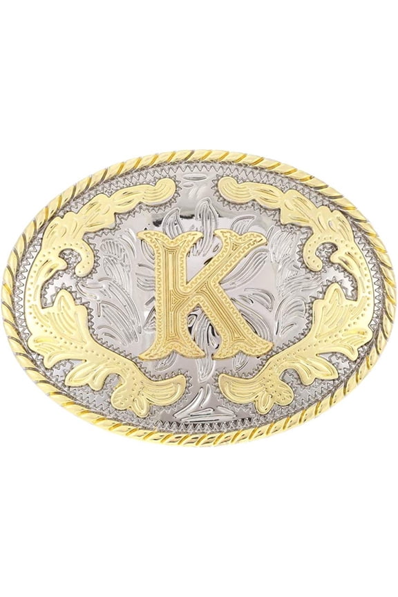 Unisex Western Belt Buckle Initial Letters ABCDJST to Z Cowboy Rodeo Medium Gold Belt Buckles