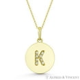 thumbnail image 1 of Initial Letter "K" Cubic Zirconia Crystal Round Disc Pendant in Solid 14k Yellow Gold, 1 of 1
