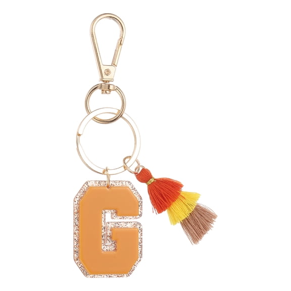 Initial Letter Keychain, Cute Alphabet Letter-G Charm with Tassel, Yellow Brown