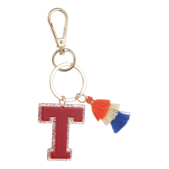 Initial Letter Keychain, Cute Alphabet Letter-T Charm with Tassel, Red
