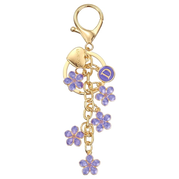Uxcell Initial Letter Keychain Cute Flower Letter D Keychains for Women Girls Purple