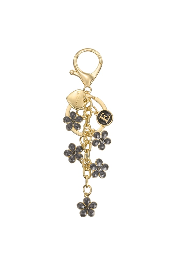 Initial Letter Keychain, Cute Flower Letter-E Keychains for Women Girls Black