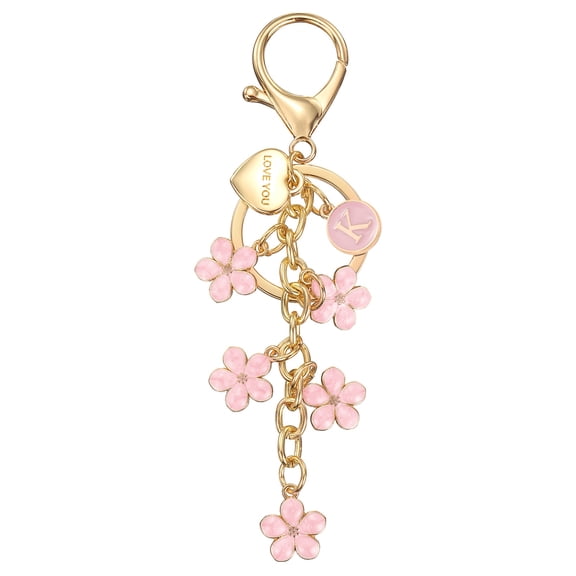Uxcell Initial Letter Keychain Cute Flower Letter K Keychains for Women Girls Pink