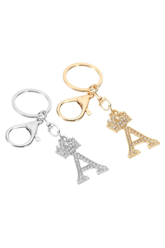 Initial Letter Keychain, Letter A Charm with Crystal Diamonds Cute for, Gold/Silver