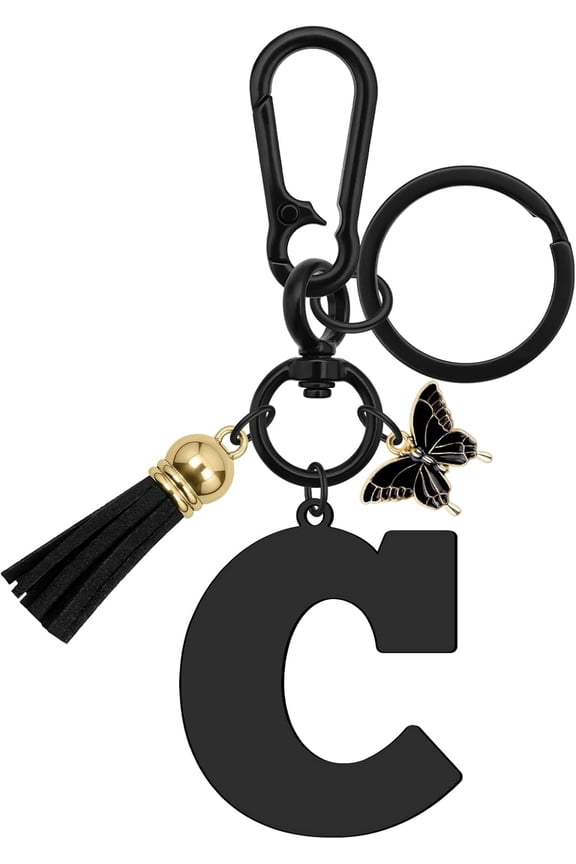 Initial Letter Keychain Letter A-Z Keychain with Butterfly Tassel Metal Alphabet Keyrings for Handbag Purse Backpacks