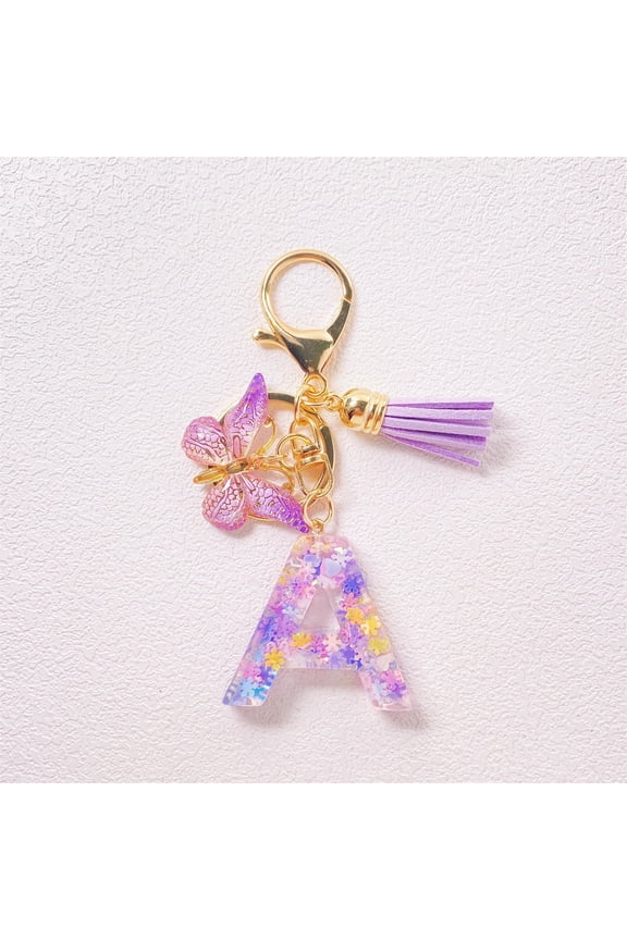Initial Letter Keychain with Tassel Design for Women and Car Keys, Professional Grade Decorative Accessory, Cute Purple Charm for Enhancing Personal Style and Managing Bag Identification, by UKHCCC