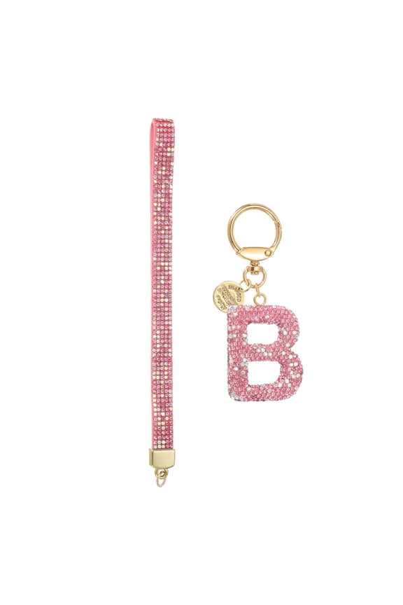 Initial Letter Keychain for Women, Rhinestone Alphabet B Key Chain Sparkly Keychain Charm with Heart for Backpack Handbag Car Key Accessories Lanyard, Pink