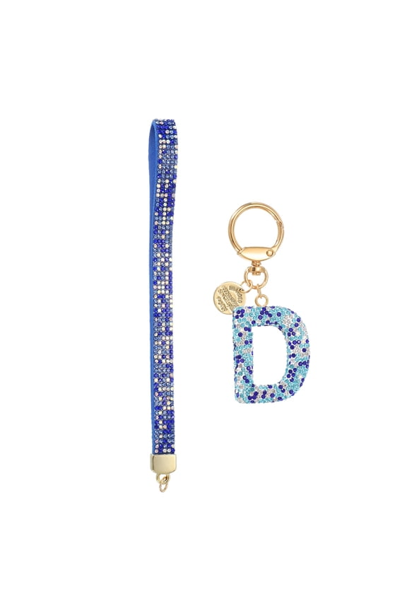 Initial Letter Keychain for Women, Rhinestone Alphabet D Key Chain Sparkly Keychain Charm with Heart for Backpack Handbag Car Key Accessories Lanyard, Blue