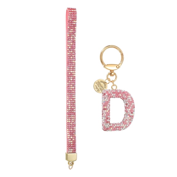Initial Letter Keychain for Women, Rhinestone Alphabet D Key Chain Sparkly Keychain Charm with Heart for Backpack Handbag Car Key Accessories Lanyard, Pink