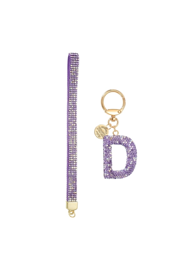 Initial Letter Keychain for Women, Rhinestone Alphabet D Key Chain Sparkly Keychain Charm with Heart for Backpack Handbag Car Key Accessories Lanyard, Purple