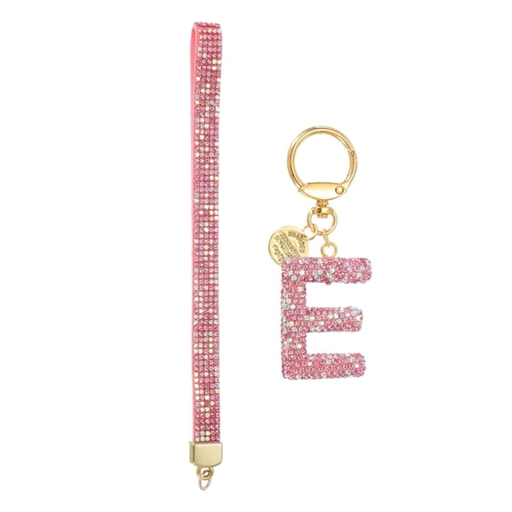 Initial Letter Keychain for Women, Rhinestone Alphabet E Key Chain Sparkly Keychain Charm with Heart for Backpack Handbag Car Key Accessories Lanyard, Pink
