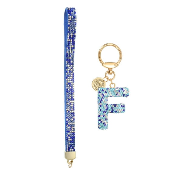 Initial Letter Keychain for Women, Rhinestone Alphabet F Key Chain Sparkly Keychain Charm with Heart for Backpack Handbag Car Key Accessories Lanyard, Blue