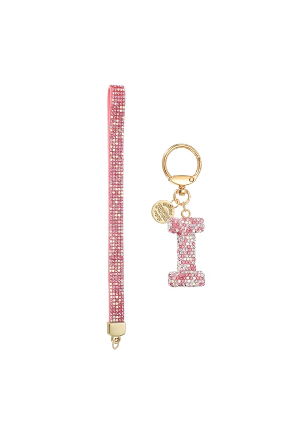 Initial Letter Keychain for Women, Rhinestone Alphabet I Key Chain Sparkly Keychain Charm with Heart for Backpack Handbag Car Key Accessories Lanyard, Pink