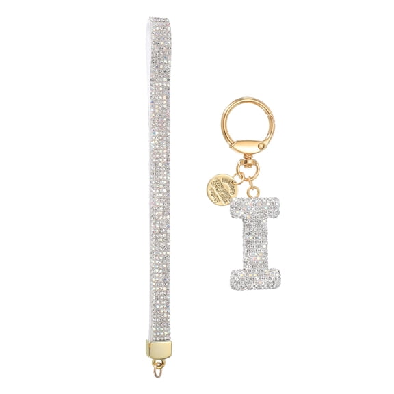 Initial Letter Keychain for Women, Rhinestone Alphabet I Key Chain Sparkly Keychain Charm with Heart for Backpack Handbag Car Key Accessories Lanyard, White