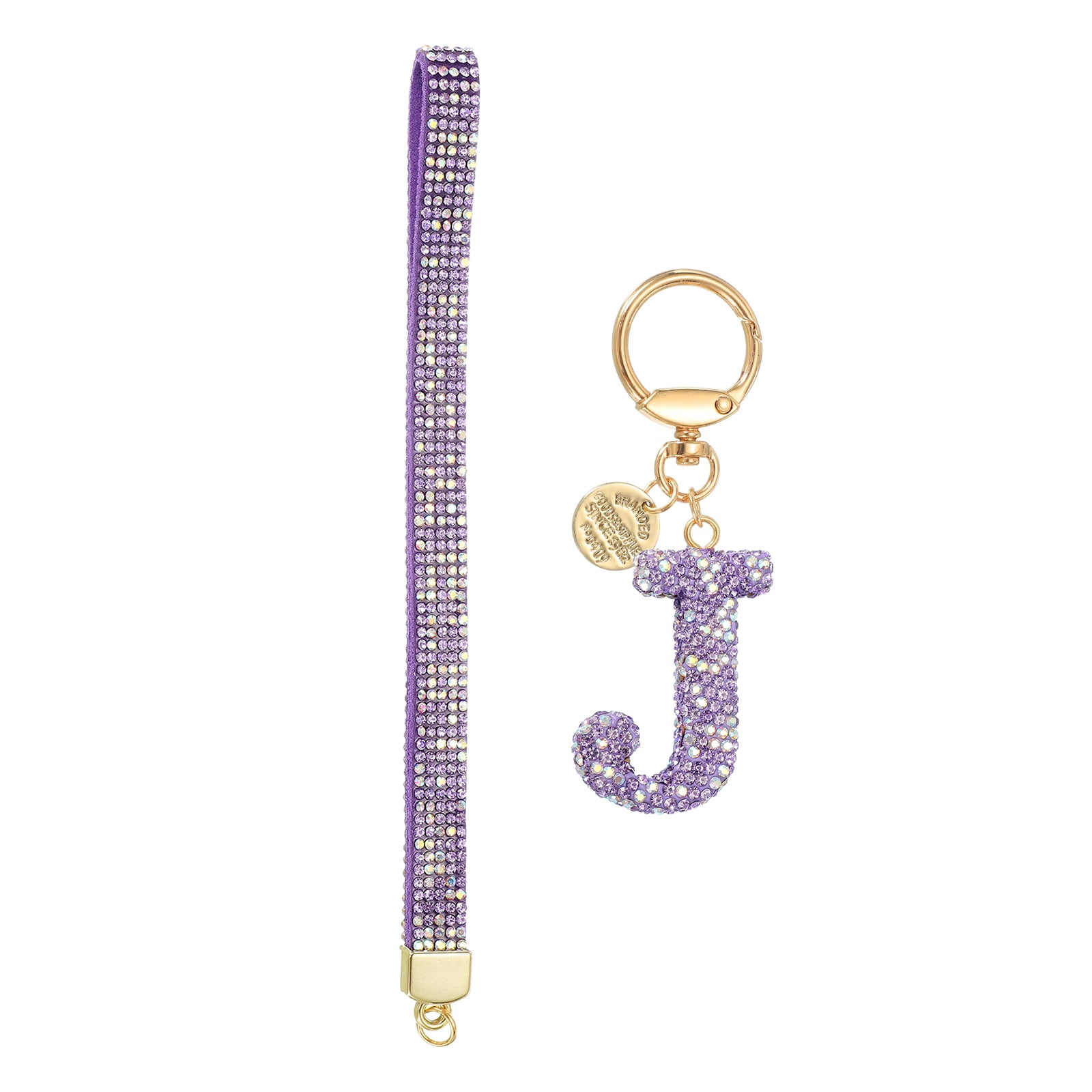 Initial Letter Keychain for Women, Rhinestone Alphabet J Key Chain