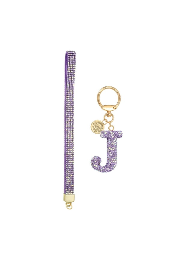 Initial Letter Keychain for Women, Rhinestone Alphabet J Key Chain Sparkly Keychain Charm with Heart for Backpack Handbag Car Key Accessories Lanyard, Purple