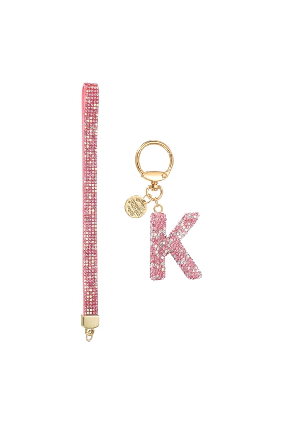 Initial Letter Keychain for Women, Rhinestone Alphabet K Key Chain Sparkly Keychain Charm with Heart for Backpack Handbag Car Key Accessories Lanyard, Pink
