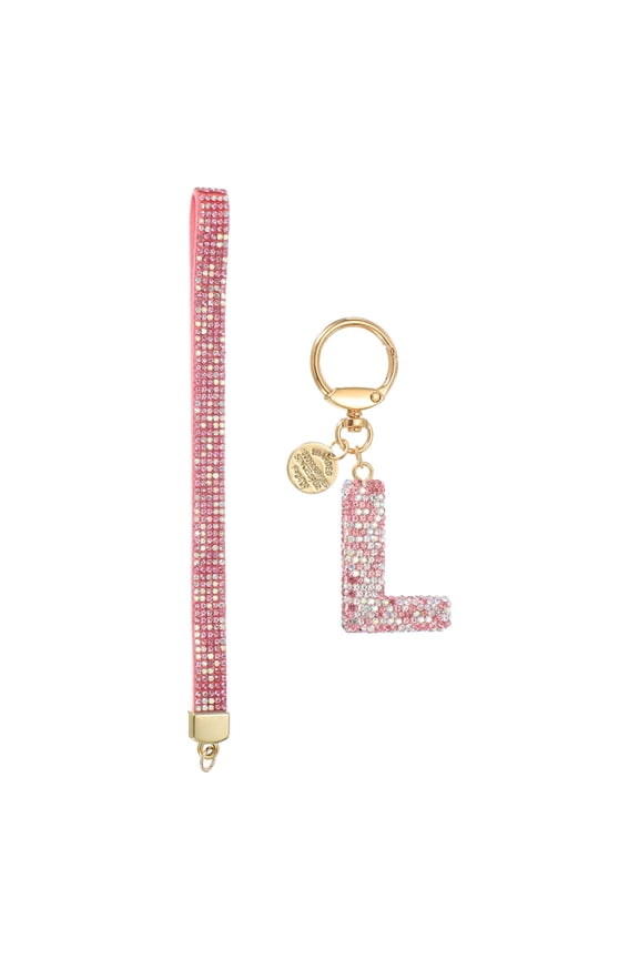 Initial Letter Keychain for Women, Rhinestone Alphabet L Key Chain Sparkly Keychain Charm with Heart for Backpack Handbag Car Key Accessories Lanyard, Pink
