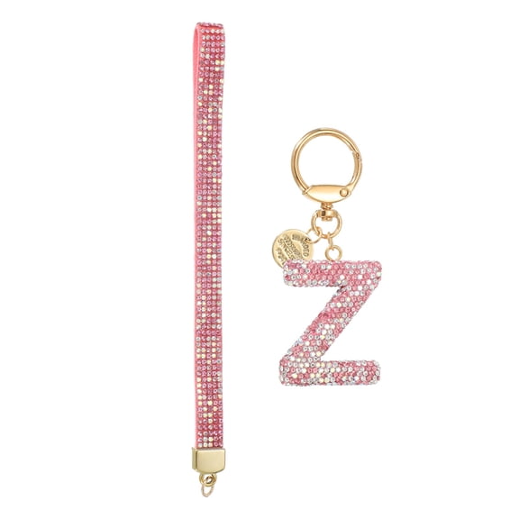Initial Letter Keychain for Women, Rhinestone Alphabet Z Key Chain Sparkly Keychain Charm with Heart for Backpack Handbag Car Key Accessories Lanyard, Pink