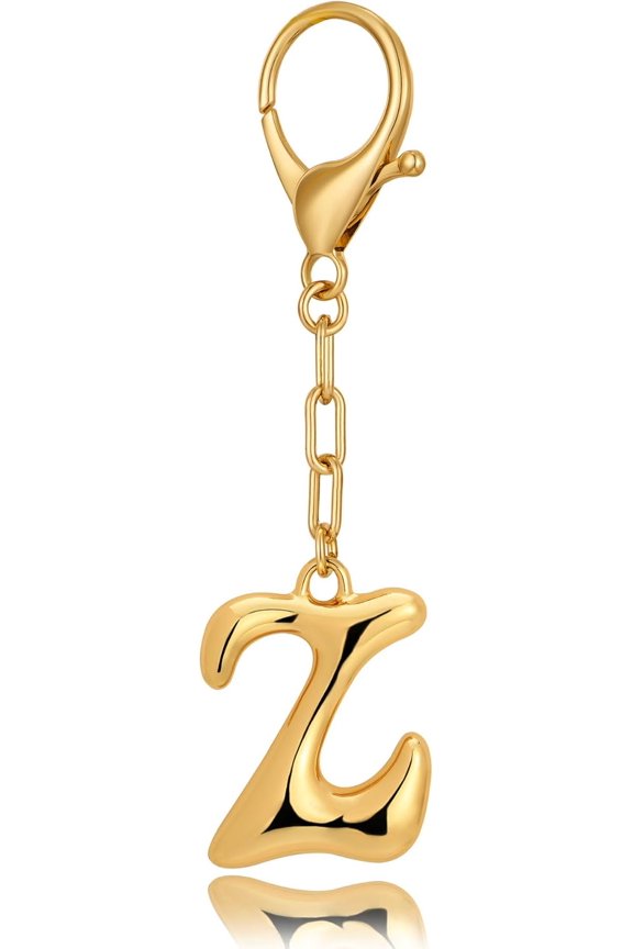 Initial Letter Keychain for Women Chunky Gold Bubble Letter Bag Charm Purse Charm Personalized Keyrings Accessories