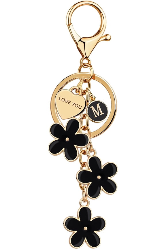 Initial Letter Keychain with Love You Heart, Cute Key Chain Gift for Women Girl, Charm for Keys Handbags Backpacks