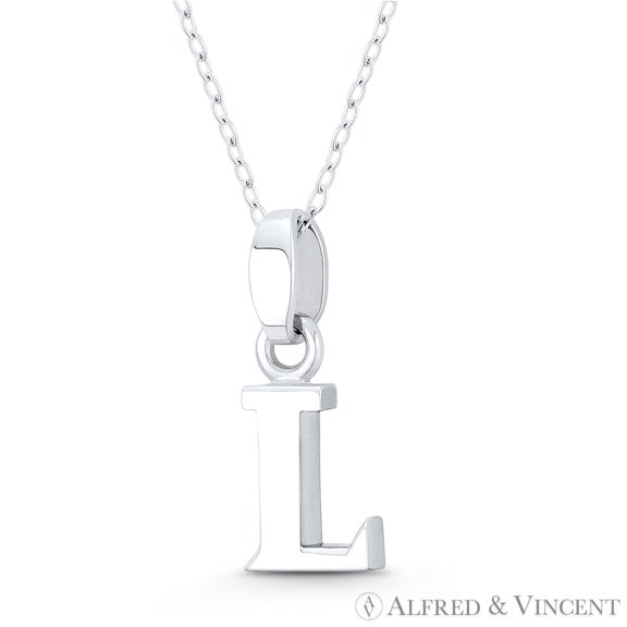 Initial Letter "L" 20x8x3mm (0.8in x 0.3in x 0.12in) Charm 3D Pendant & Chain Necklace in .925 Sterling Silver