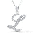 thumbnail image 1 of Initial Letter "L" Cursive Script Cubic Zirconia CZ Crystal Pendant in .925 Sterling Silver w/ Rhodium, 1 of 1