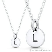 ALFRED & VINCENT Initial Letter "L" Engraved Tiny 11x8mm (0.4"x0.3") Circle Pendant & Chain Necklace in .925 Sterling Silver
