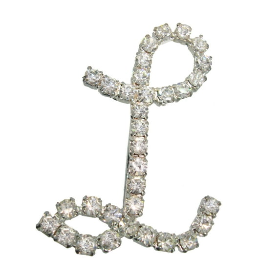 Initial Letter "L" Pin Brooch Rhinestones Silver Tone 1 1/2" Ladies Adult Female Women