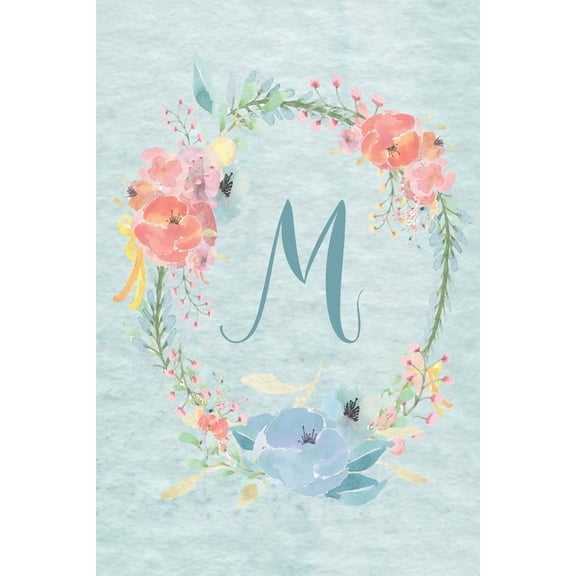 Initial/Letter M - Light Blue and Pink Floral Design Notebook 6"x9": Notebook 6"x9" - Initial M - Light Blue and Pink Floral Design: College ruled notebook with initials/monogram - alphabet series. (P