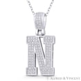 thumbnail image 1 of Initial Letter "N" Block Script Cubic Zirconia CZ Crystal Pendant in .925 Sterling Silver w/ Rhodium, 1 of 1