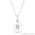 thumbnail image 1 of Initial Letter "N" Cubic Zirconia Crystal Round Disc Pendant in Solid 14k White Gold, 1 of 1