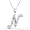 thumbnail image 1 of Initial Letter "N" Cursive Script Cubic Zirconia CZ Crystal Pendant in .925 Sterling Silver w/ Rhodium, 1 of 1