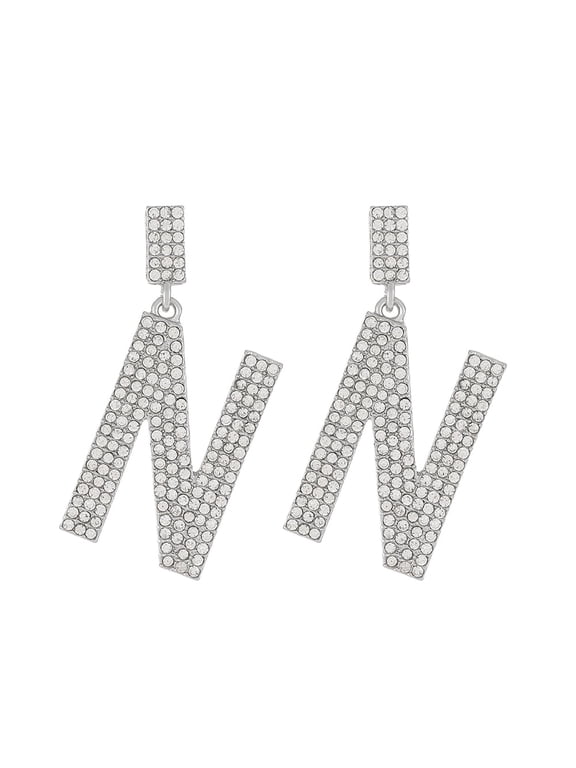 Initial Letter N Dangle Stud Earrings for Women Sparkling Crystal Cubic Zirconia Drop Statement Earring