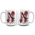 thumbnail image 1 of Initial Letter N Mug for Her, Personalized Floral Ceramic Cup 11oz 15oz for Daily Use, Custom Monogram Gift for Wife, Sister, Friend, Coworker, Mom from Daughter or Son, 1 of 6